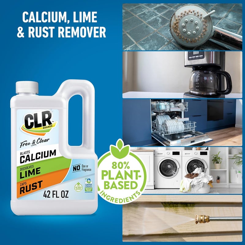 CLR Brands® Calcium, Lime & Rust Remover Free & Clear, No Dyes or Fragrances, Gentle Lime and Bathroom Descaler, Removes Hard Water Stains and Rust Deposits, 42 Oz Bottle (Pack of 1) - Image 2